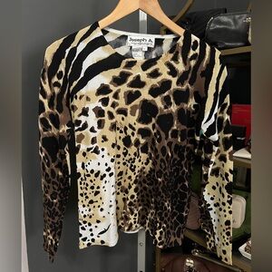 Mobwife Aesthetic Leopard Print Thin Knit Sweater Top Animsl Print Large